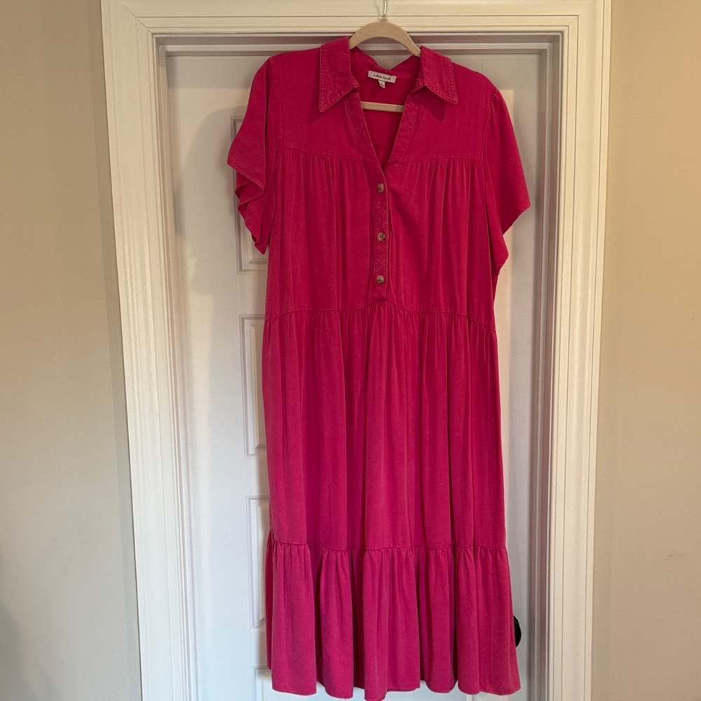 White Birch Hot Pink Button Midi Dress